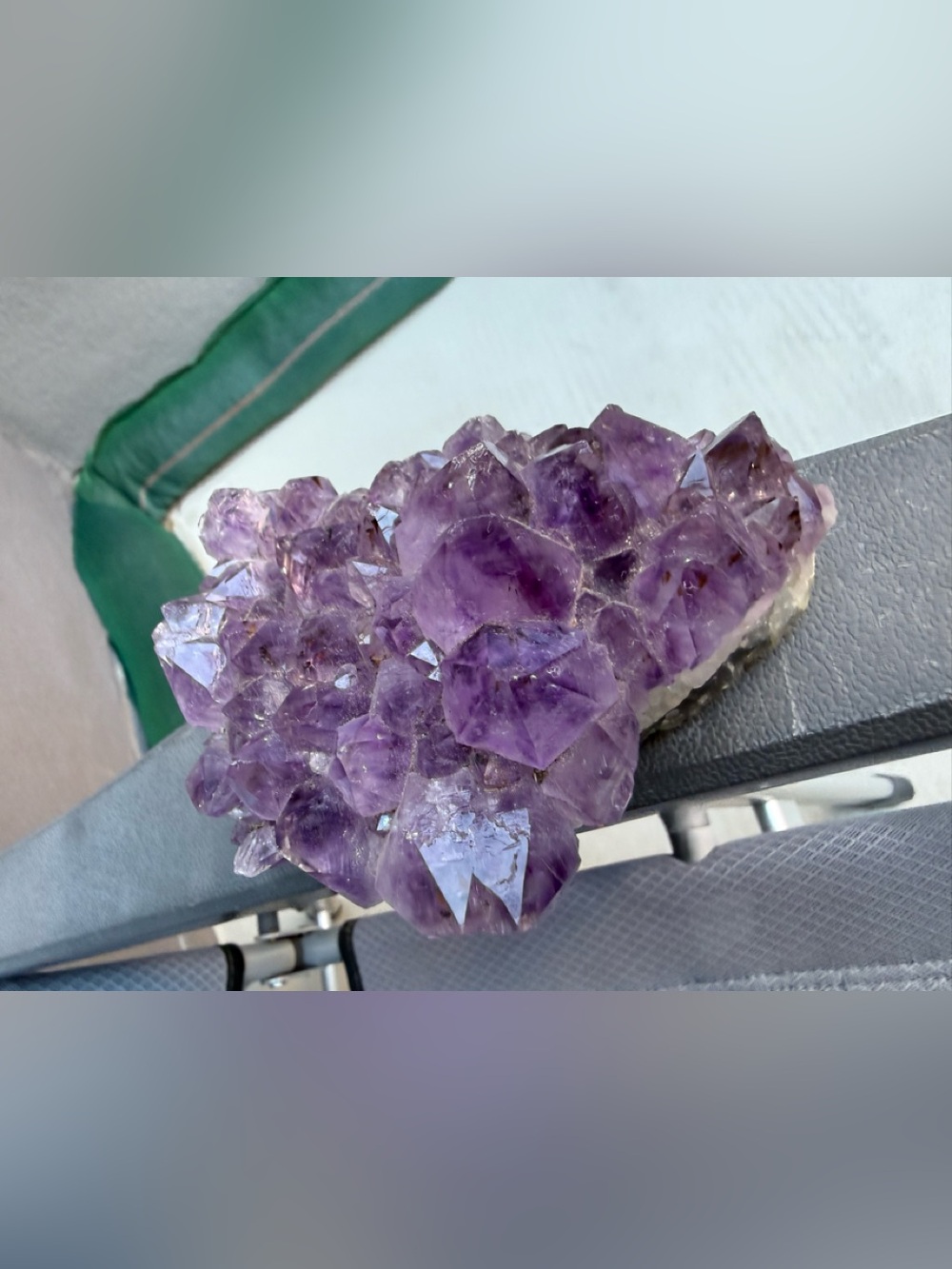 Natural Amethyst Crystal Cluster with Green Matrix Base – Raw Geode Specimen